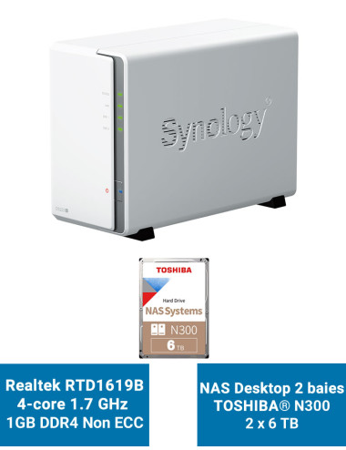 Synology DiskStation DS223J Servidor NAS Toshiba N300 12TB (2x6TB)