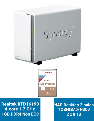 Synology DiskStation DS223J Serveur NAS Toshiba N300 16To (2x8To)