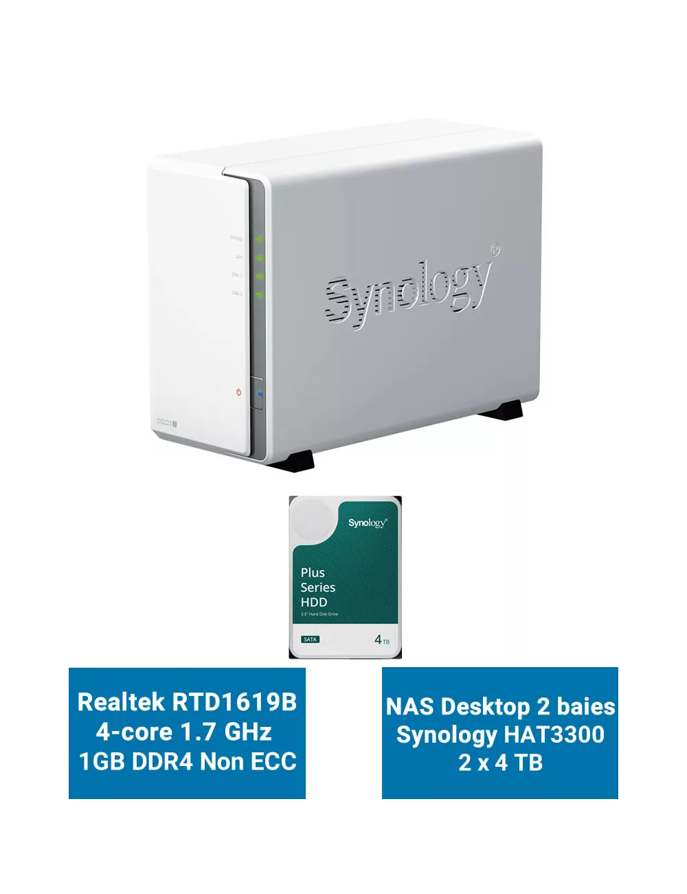 Synology DiskStation DS223J Serveur NAS HAT3300 8To (2x4To)