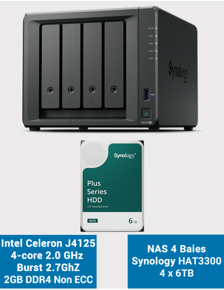 Synology DS423+ 2GB Servidor NAS HAT3300 24TB (4x6TB)