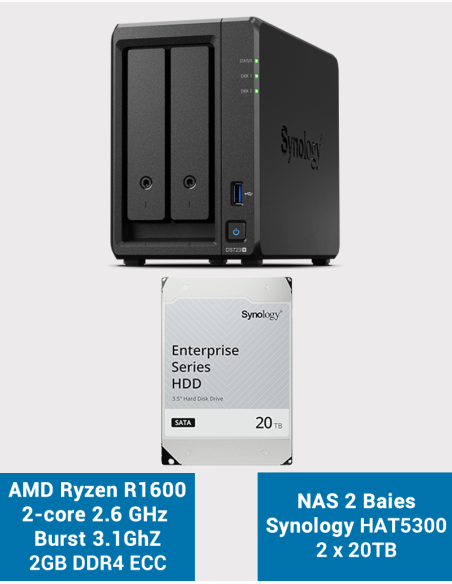 Synology DS723+ Servidor NAS HAT5300 40TB (2x20TB)