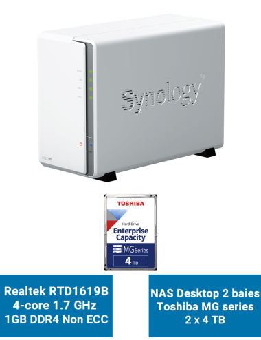 Synology DiskStation DS223J Serveur NAS Toshiba MG series 8To (2x4To)