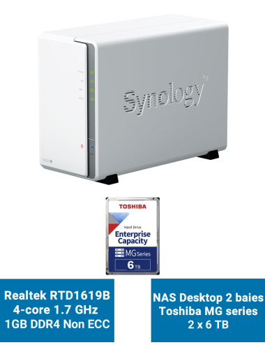 Synology DiskStation DS223J Servidor NAS Toshiba MG series 12TB (2x6TB)