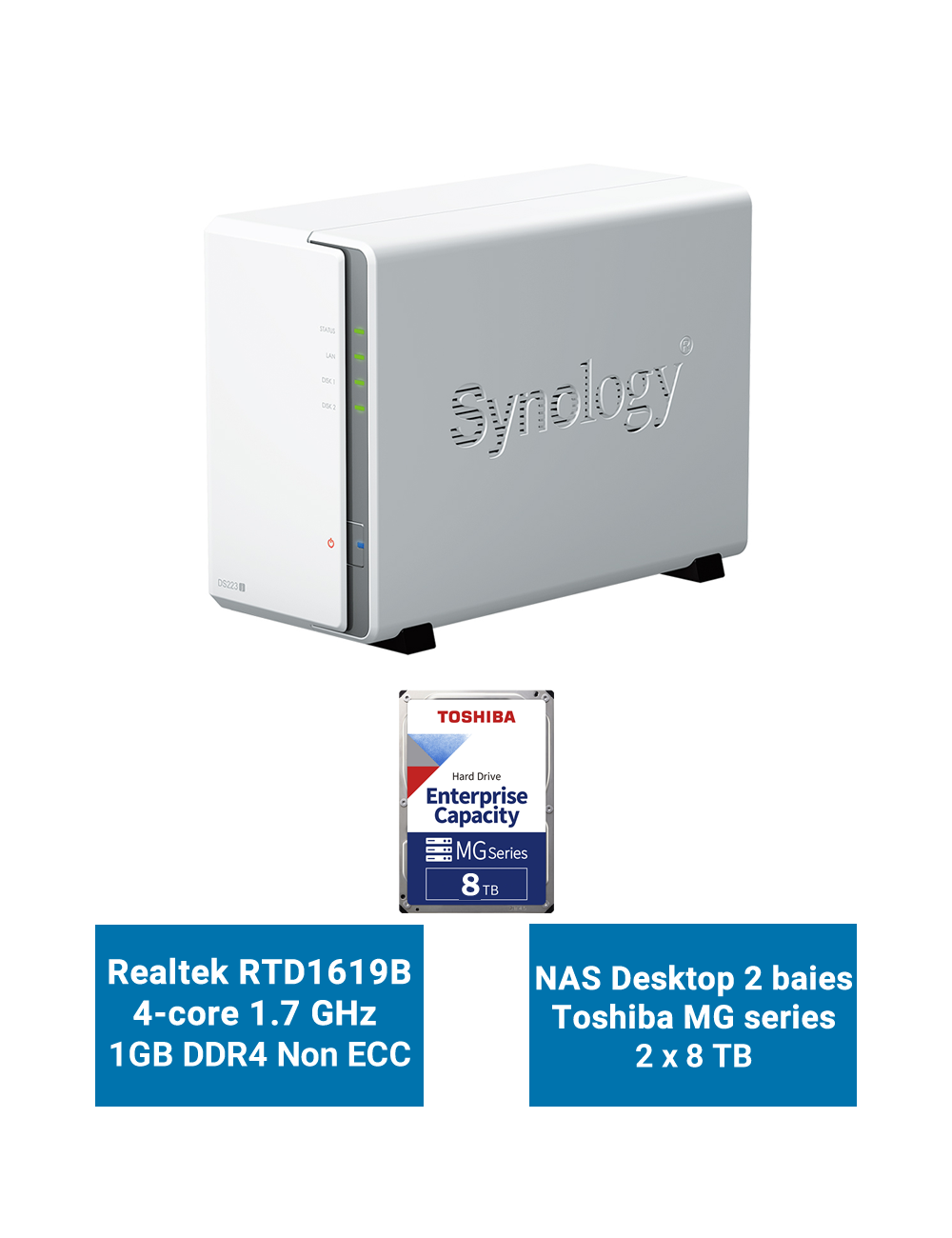Synology DiskStation DS223J Serveur NAS Toshiba MG series 16To (2x8To)