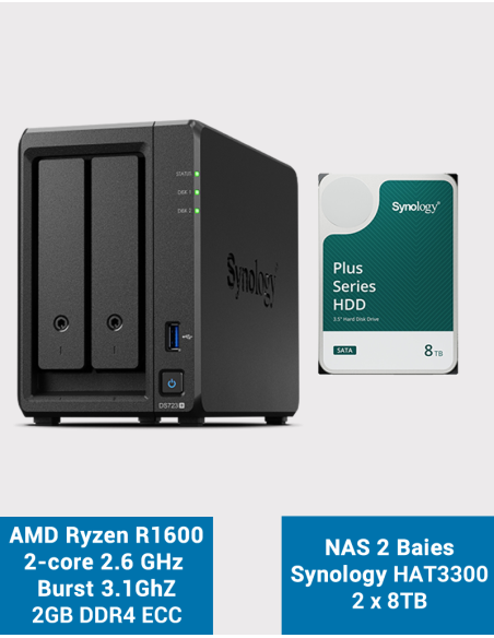 Synology DiskStation DS223J Serveur NAS Toshiba MG series 16To (2x8To)