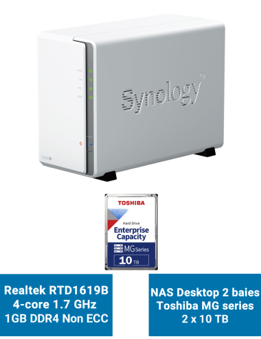 Synology DiskStation DS223J Serveur NAS Toshiba MG series 20To (2x10To)