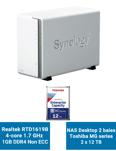 Synology DiskStation DS223J Serveur NAS Toshiba MG series 24To (2x12To)
