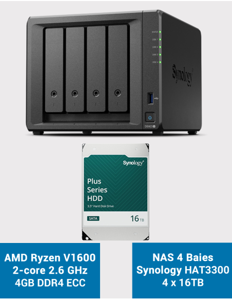 Synology DS923+ 4GB Serveur NAS HAT3300 64To (4x16To)