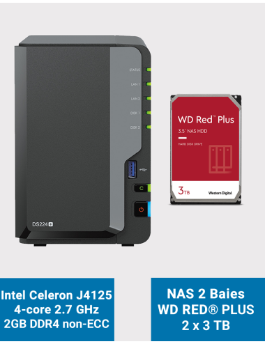 Synology DiskStation DS224+ 2GB NAS Server WD RED PLUS 6TB (2x3TB)