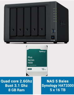 Synology DiskStation DS1522+ Servidor NAS HAT3300 80TB (5x16TB)