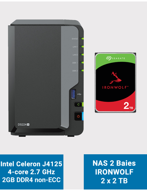 Synology DiskStation DS224+ 2Go Serveur NAS IRONWOLF 4To (2x2To)