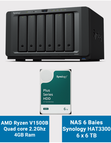 Synology DS1621+ Serveur NAS HAT3300 36To (6x6To)