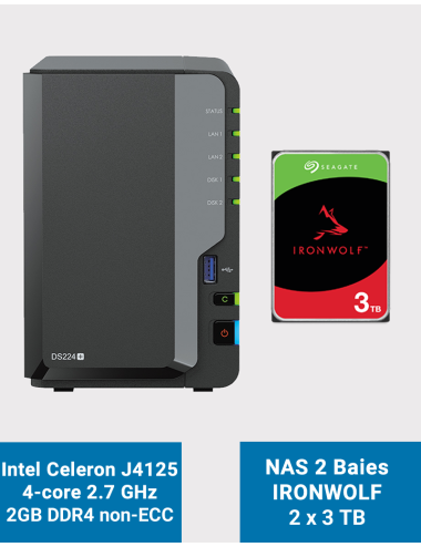 Synology DiskStation DS224+ 2Go Serveur NAS IRONWOLF 6To (2x3To)