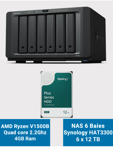 Synology DS1621+ Serveur NAS HAT3300 72To (6x12To)