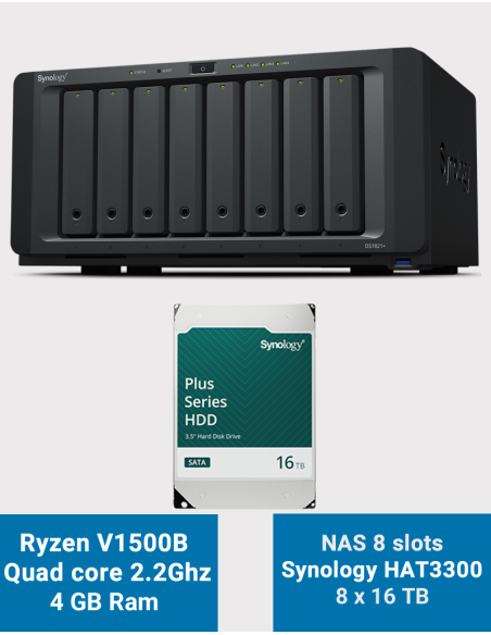Synology DS1821+ Serveur NAS 8 baies HAT3300 128To (8x16To)