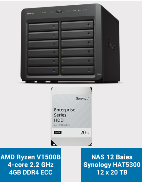 Synology DS2422+ 4GB Servidor NAS de 12 bahías HAT5300 240TB (12x20TB)