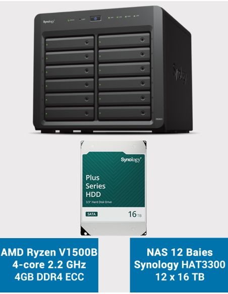 Synology DS2422+ Serveur NAS 12 baies HAT3300 192To (12x16To)