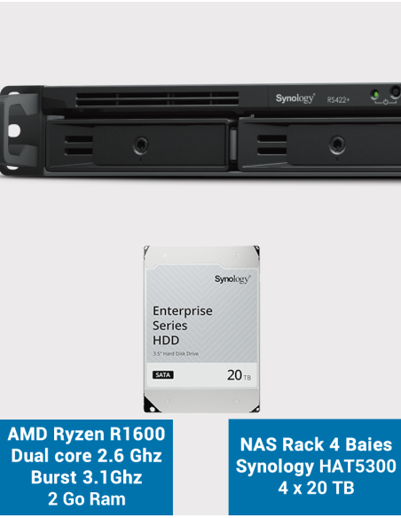 Synology RS422+ NAS Server Rack 1U 4-Bay HAT5300 80TB (4x20TB)