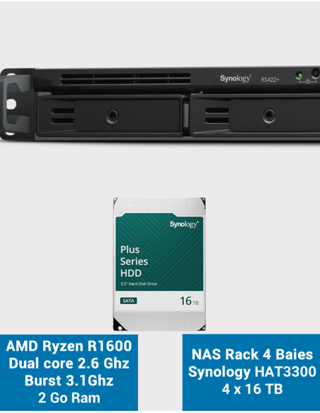 Synology RS422+ NAS Server Rack 1U 4-Bay HAT3300 64TB (4x16TB)