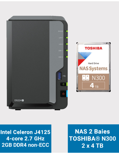 Synology DiskStation DS224+ 2GB NAS Server Toshiba N300 8TB (2x4TB)