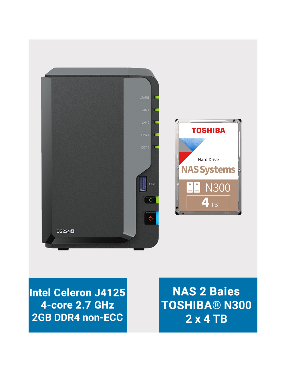 Synology DiskStation DS224+ 2Go Serveur NAS Toshiba N300 8To (2x4To)
