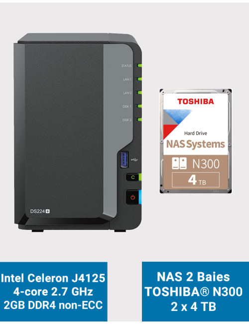 Synology DiskStation DS224+ 2Go Serveur NAS Toshiba N300 8To (2x4To)