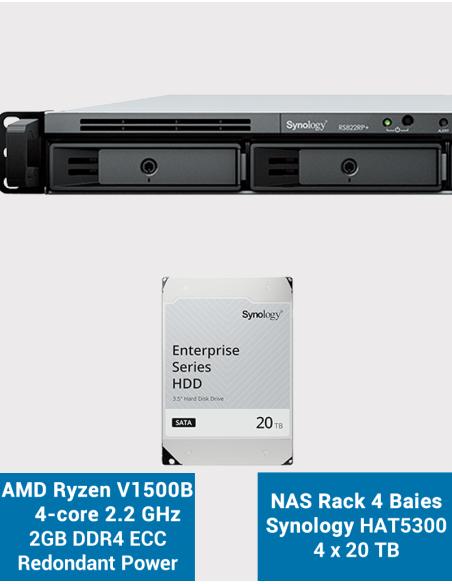 Synology RS822RP+ 2Go Serveur NAS Rack 1U HAT5300 80To (4x20To)