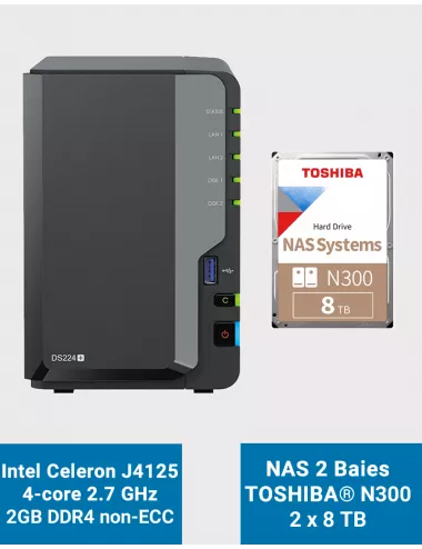 Synology DiskStation DS224+ 2GB NAS Server Toshiba N300 16TB (2x8TB)