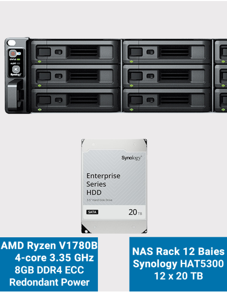 Synology RS2423RP+ Serveur NAS Rack 2U 12 baies HAT5300 240To (12x20To)