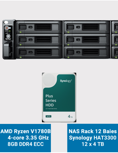 Synology RS2423+ Serveur NAS Rack 2U 12 baies HAT3300 48To (12x4To)