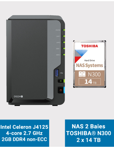 Synology DiskStation DS224+ 2GB NAS Server Toshiba N300 28TB (2x14TB)
