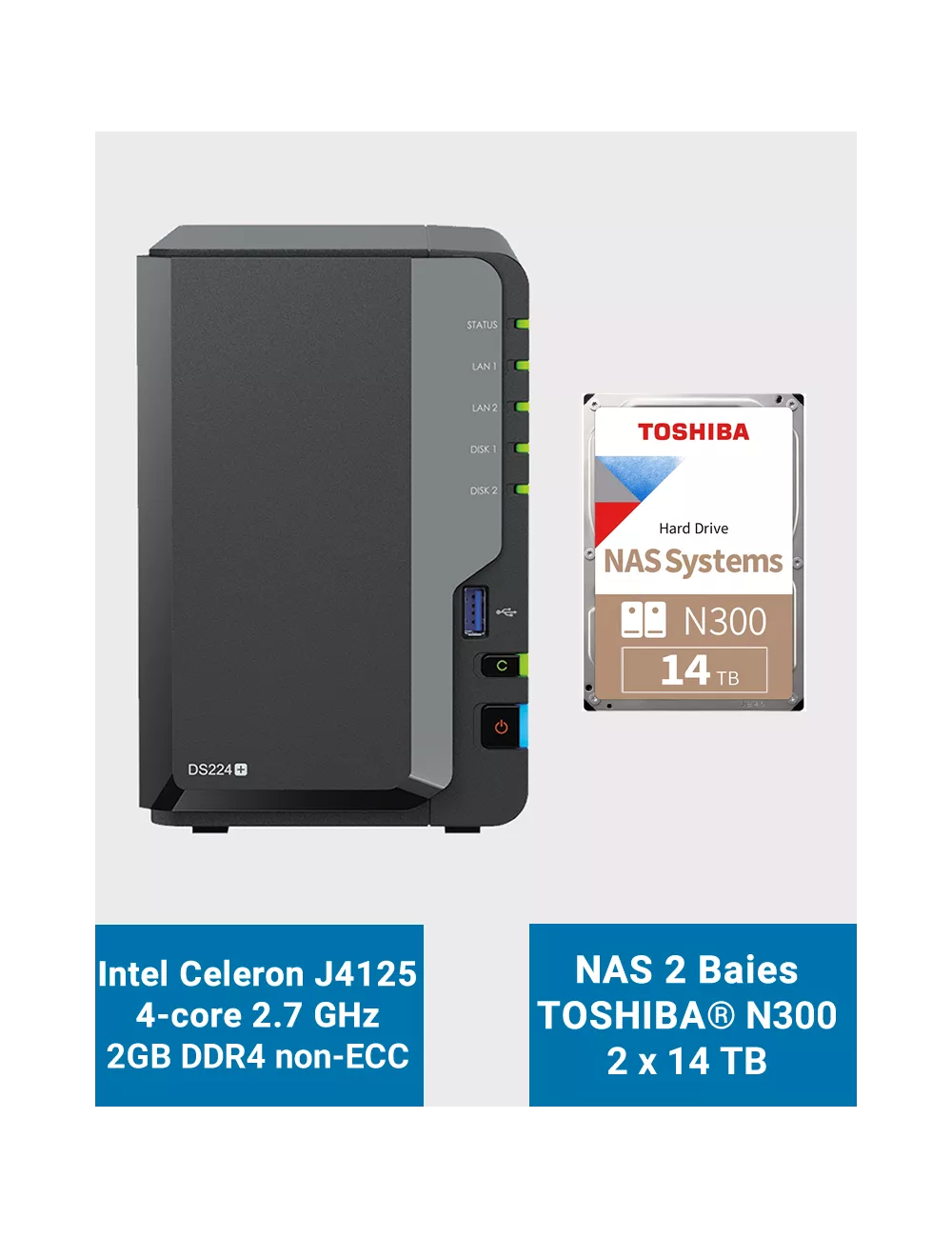 Synology DiskStation DS224+ 2Go Serveur NAS Toshiba N300 28To (2x14To)