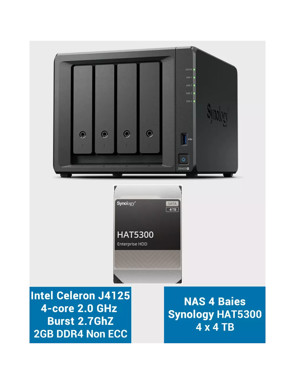 Synology DS423+ 2Go Serveur NAS HAT5300 16To (4x4To)