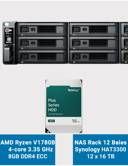 Synology RS2423+ Serveur NAS Rack 2U 12 baies HAT3300 192To (12x16To)
