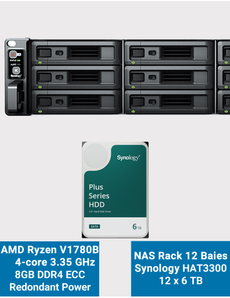 Synology RS2423RP+ Serveur NAS Rack 2U 12 baies HAT3300 72To (12x6To)