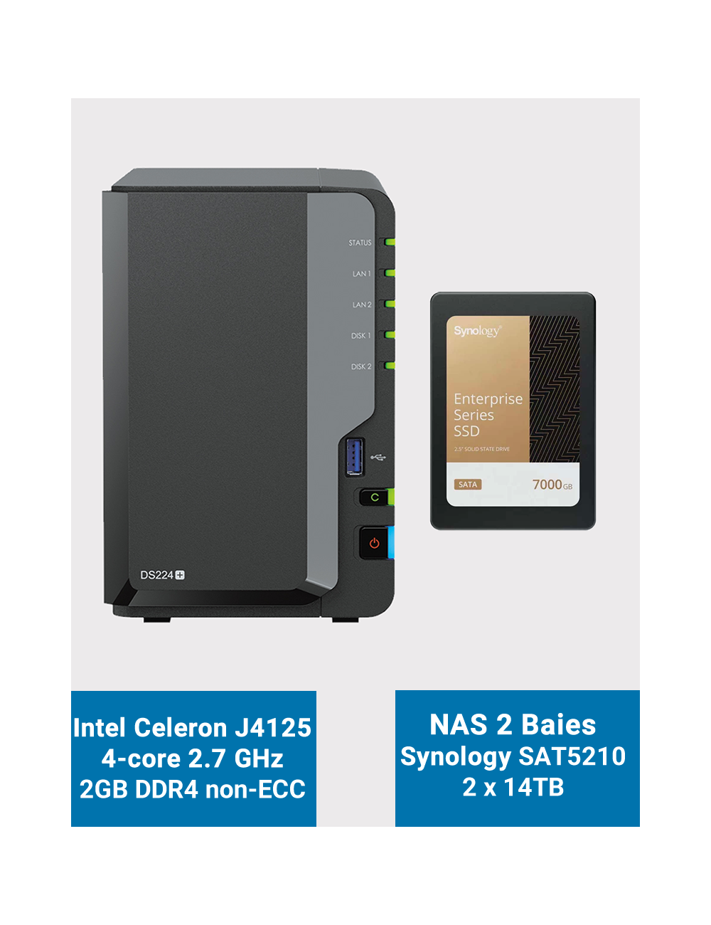Synology DiskStation DS224+ 2GB NAS Server SAT5210 14TB (2x7TB)