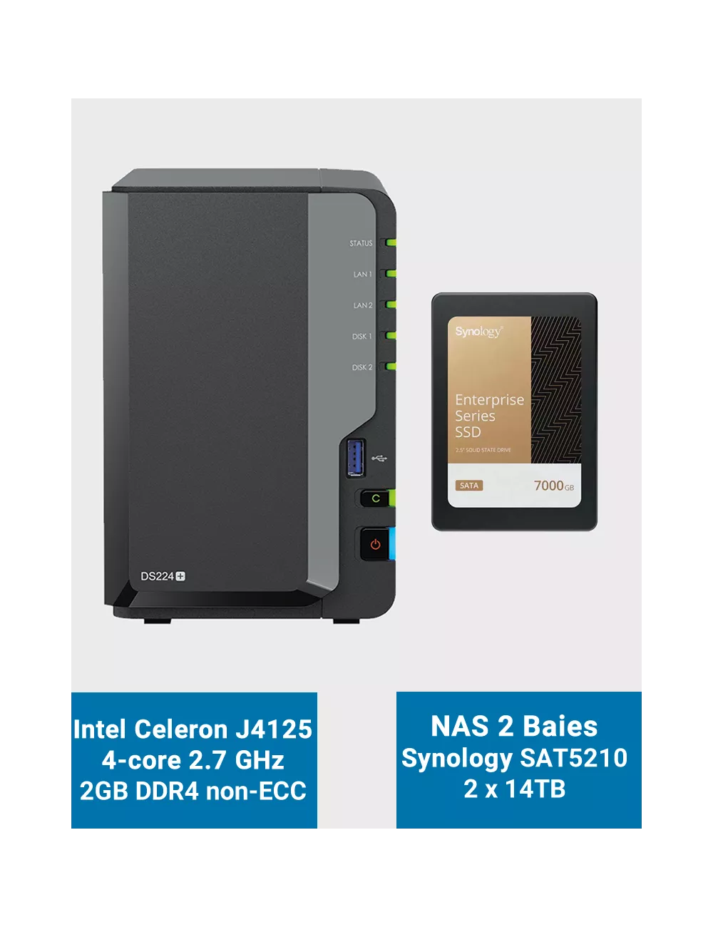 Synology DiskStation DS224+ 2Go Serveur NAS SAT5210 14To (2x7To)