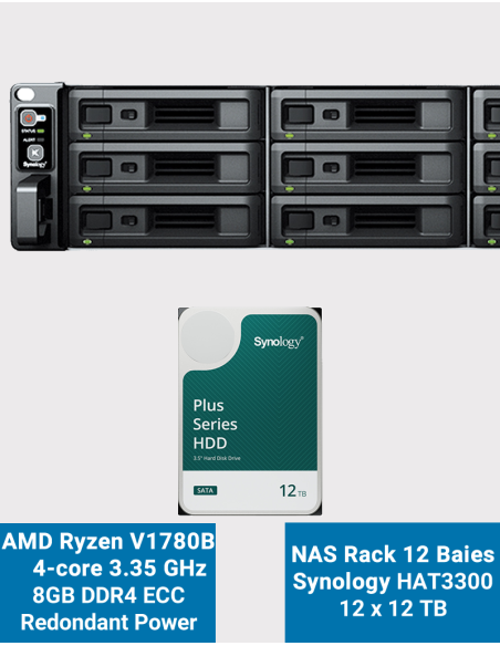 Synology RS2423RP+ Servidor NAS Rack 2U 12 ranuras HAT3300 144TB (12x12TB)