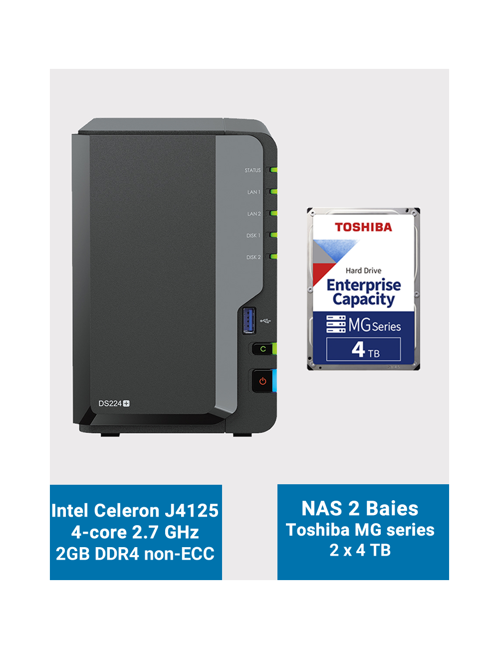 Synology DiskStation DS224+ 2Go Serveur NAS Toshiba MG series 8To (2x4To)