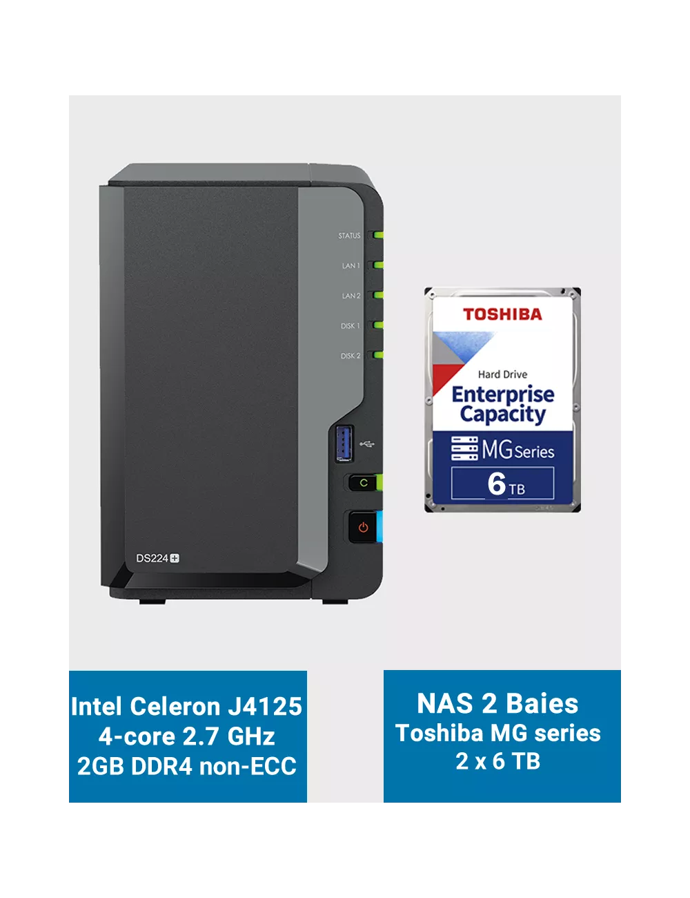 Synology DiskStation DS224+ 2Go Serveur NAS Toshiba MG series 12To (2x6To)