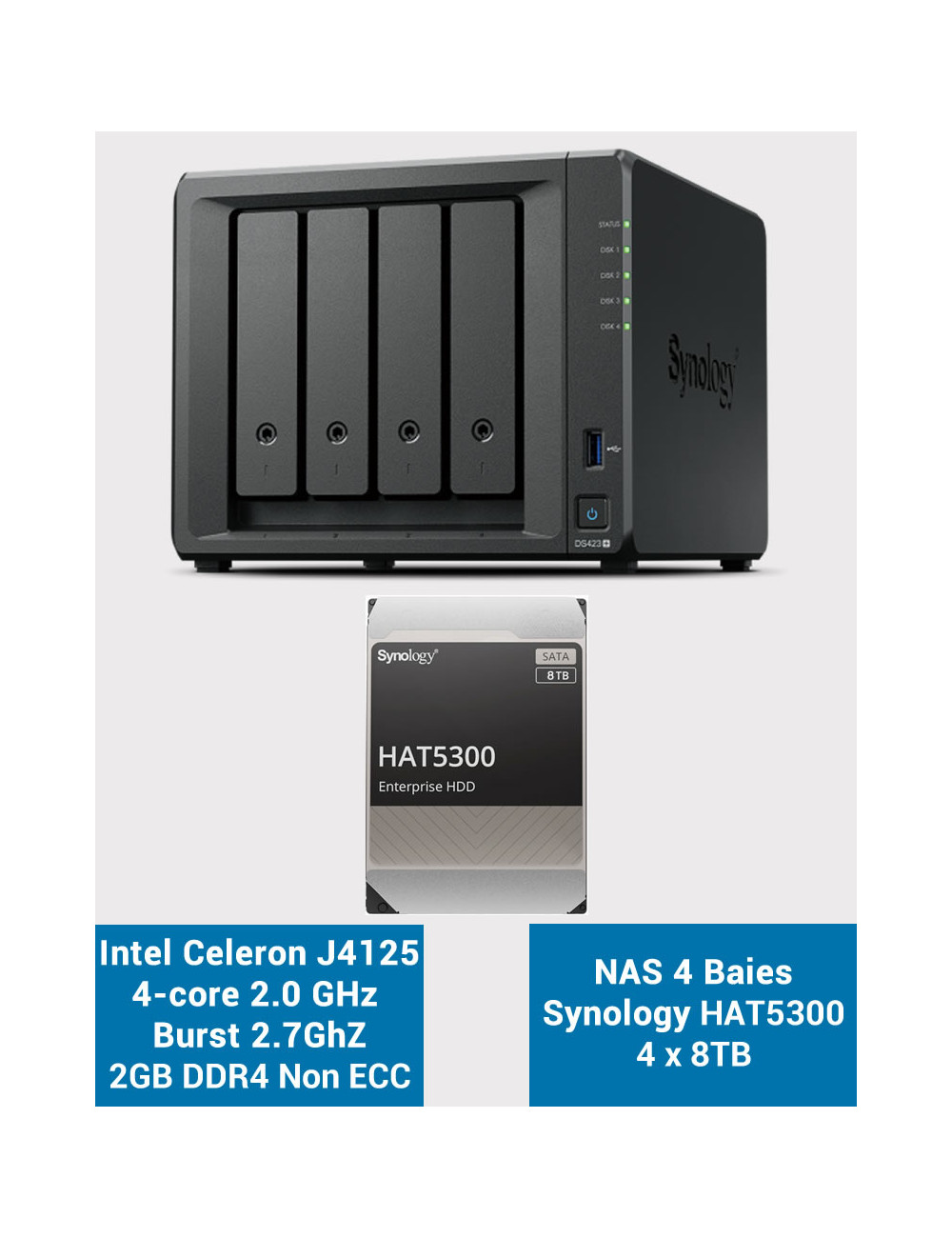 Synology DS423+ 2Go Serveur NAS HAT5300 32To (4x8To)