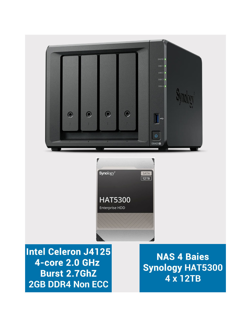 Synology DS423+ 2Go Serveur NAS HAT5300 48To (4x12To)