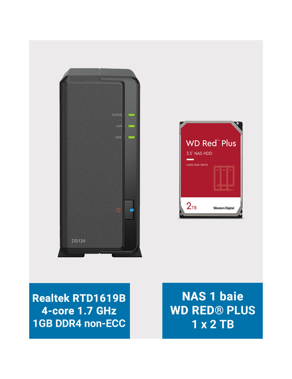 Synology DiskStation DS124 Serveur NAS WD RED PLUS 2To (1x2To)
