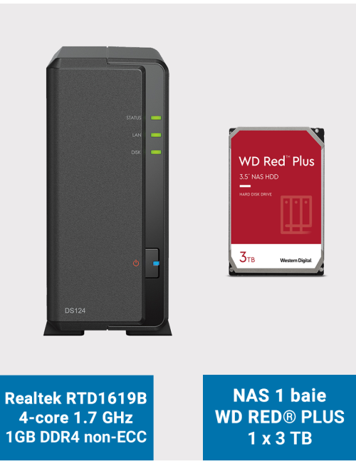Synology DiskStation DS124 Serveur NAS WD RED PLUS 3To (1x3To)