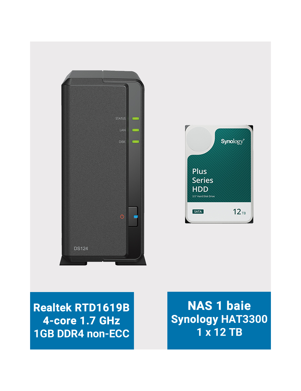 Synology DiskStation DS124 Servidor NAS HAT3300 12TB (1x12TB)