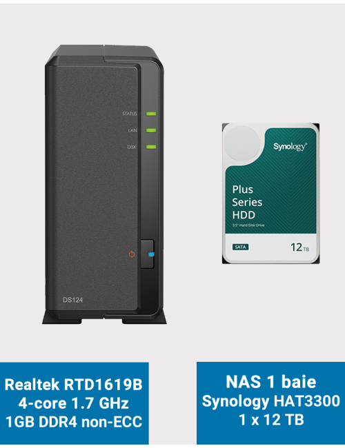 Synology DiskStation DS124 Serveur NAS HAT3300 12To (1x12To)