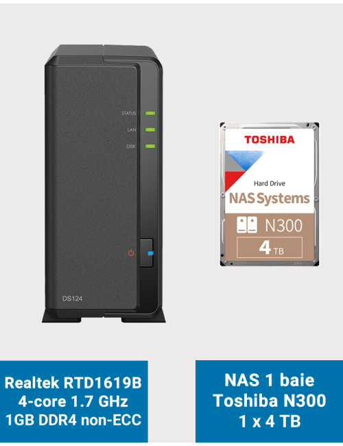 Synology DiskStation DS124 Serveur NAS Toshiba N300 4To (1x4To)