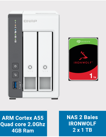 Qnap TS-216G NAS Server Seagate IronWolf 2TB (2x1TB)