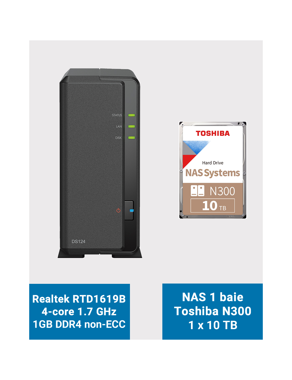 Synology DiskStation DS124 Servidor NAS Toshiba N300 10TB (1x10TB)