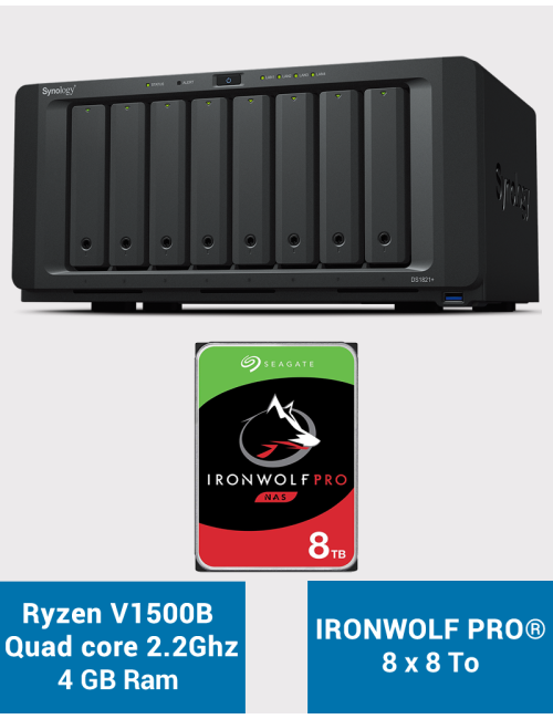 Synology DS1821+ Serveur NAS 8 baies IRONWOLF PRO 64To (8x8To)